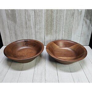 Vintage MCM Quality Heirloom Wooden Ware Model 1016 Set of 2 Rustic Oak Bowls